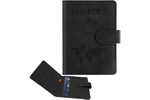 STPIYFZU Passport Holder for Travel, Passport Cover Wallet, Premium PU Leather Passport Book Card Holder Case for Women Men, Waterproof RFID Blocking Flying Travelling Essentials Vacation Must Haves, Black