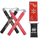 Fastvert Safe Foam Nunchuck,2 Pairs of Lightweight Durable Training Nunchaku Ideal for Beginners and Kids(One Black and one r