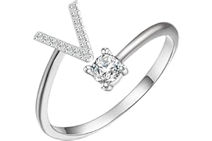 Initial Letter Ring for Women Girls Silver Stackable Alphabet Rings with Initial Adjustable Crystal Inlaid Initial Rings Gift