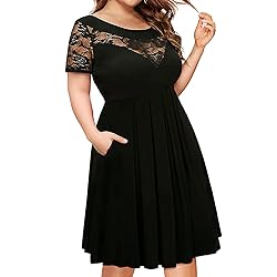 Plus Size Lace Sleeves Black Midi Summer Dress for