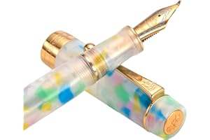 LANXIVI Jinhao 100 Fountain Pen Celluloid Classic Style, #6 Nib Smooth Writing Instrument with Refillable Converter and Pen Case Set