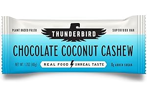 THUNDERBIRD REAL FOOD BARS Thunderbird Bars Energy Snack, Gluten-Free with Protein, Healthy Real Food, Vegan Paleo Non-GMO, No Added Sugar, Chocolate Coconut Cashew Flavor (12 Count, 1.7 oz. Bars)