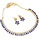 JewarHaat Indian Bollywood Necklace Set AD CZ Elegant Gold Plated Multi Stones Sparkling Crystals Choker with Earrings Fashion Jewellery for Women & Girls