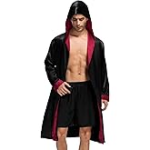 SWOMOG Mens Hooded Robe Satin Bathrobe with Shorts Set Silky Kimono Robe with Hood