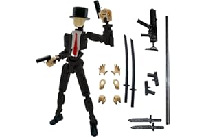 QAONIE 3D Printed 5.54-inch Multi-Jointed Action Figures Dummy13, Full Body Mechanical Movable Toy, Multiple Accessories, Hand Painted Figure, Desk Decoration, Creative Gifts (Y-Black Gentleman)
