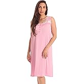 Dreamcrest Womens Sleeveless Nightgown with Lace Trim – Comfortable Sleepwear Pajamas – Solids & Prints
