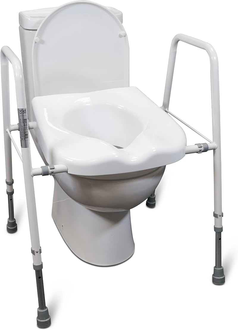 Aidapt Raised Toilet Seat with Frame Adjustable Height Width Non-Slip