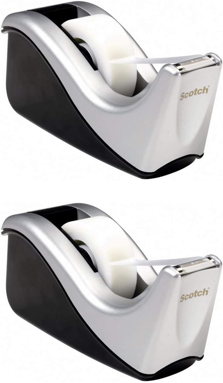 Scotch Desktop Tape Dispenser Silvertech, Two-Tone (C60-St), Black/Silver, 1 Pack : Clear Tape Dispensers : Office Products