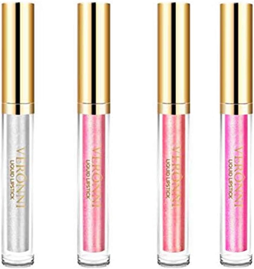 10 Colors Diamond Lipstick Matte Lipstick Metallic Lip Glosses Set Lip Toppers Waterproof Long Lasting Shimmer Nude Liquid Makeup Kit Tint Pigmented (4PCS(#07,#08,#09,#10)))