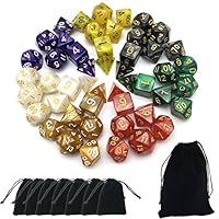 Smartdealspro 7 x 7-Die Series 7 Colors Symphony Dungeons and Dragons DND RPG MTG Table Games Dice with Free Pouches