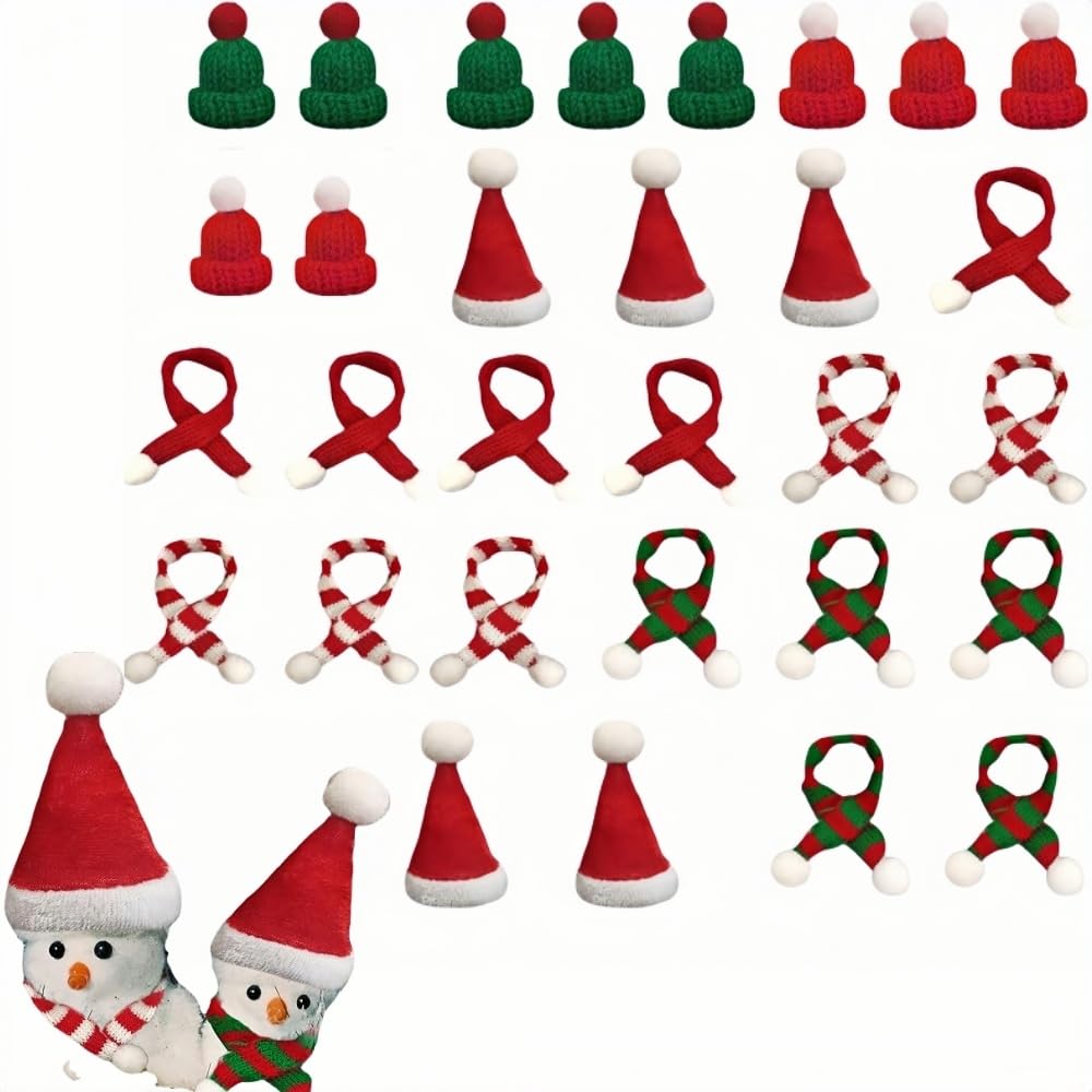 SDXCJY 30pcs Christmas Mini Knit Hats Scarf Set Tree Ornaments Santa Claus Cap Hat Bottle Cap Decoration with Scarf for DIY Handmade Snowman Decoration Gift Christmas Party (30pcs)