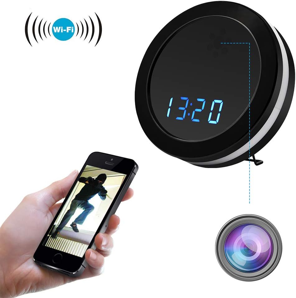 SnowX Wifi Hidden Camera Alarm Clock, 1080P HD Night Light Covert Nanny Cam Night Vision Motion Detection, Video Recorder Surveillance Camera for Home Security