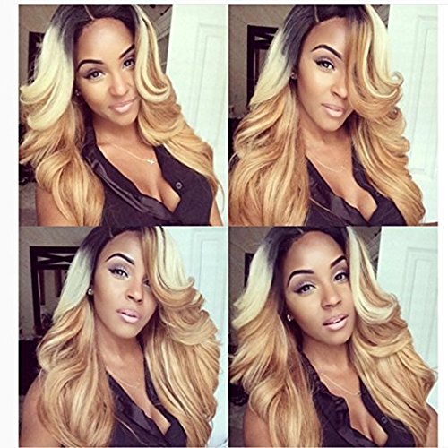 Brazilian human hair Ombre blonde Full lace wigs Dark root Loose wave Bleached knot Pre plucked hairline 180% density Lace front wig (18inch, lace frontal wig 150%)
