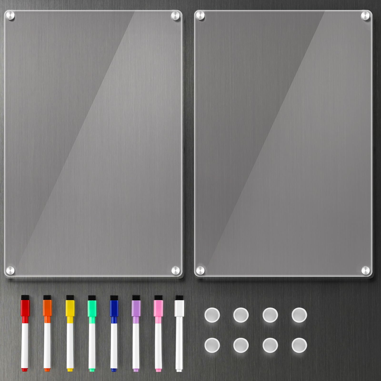 Photo 1 of 2 Pack 12''*8'' Acrylic Magnetic Whiteboard for Fridge, Clear Dry Erase Menu Board for Refrigerator with 8 Markers, Magnetic Planning Board for to Do List/Shopping List, Meal Planner for Kitchen