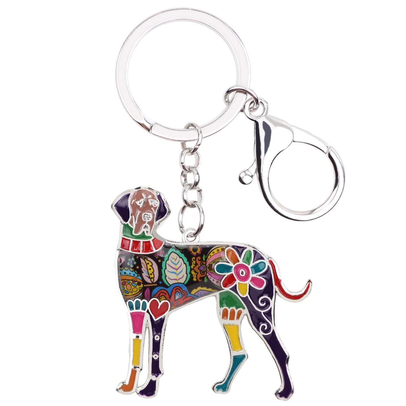 BONSNY Enamel Alloy Great Dane Dog Keyring Pet Keychain Jewelry For Women Girl Wallet Car Key Charm Gift (Purple)