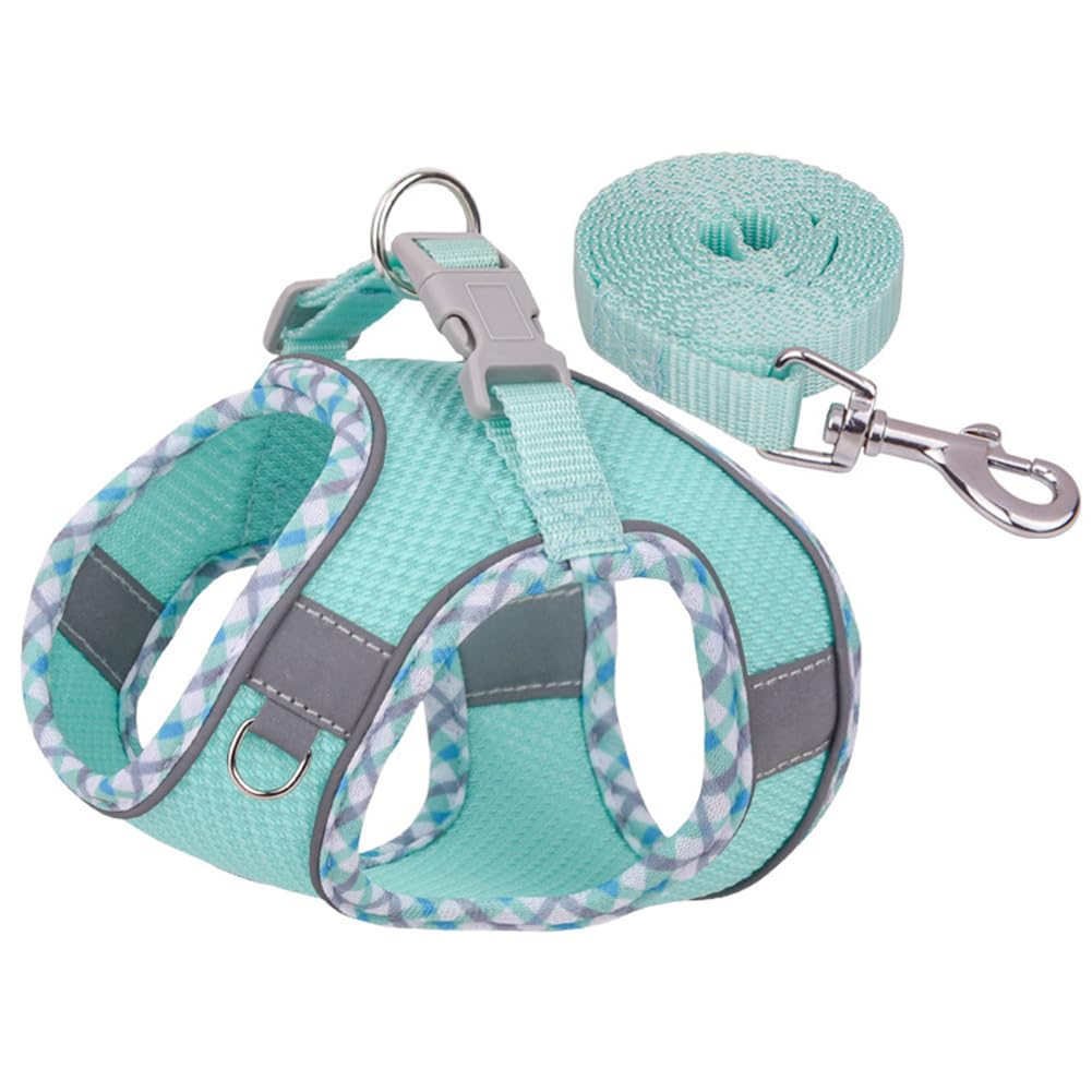 Mitili Dog Harness with Leash Set, No Pull Dogs Vest Harnesses Step-in Air Reflective Adjustable Breathable Mesh Cat Harness fit Small Medium Puppy Pet Cats (Green Stripe, X-Small)