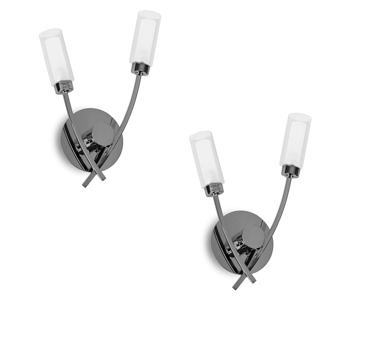 Pair of Modern 2 Way Black Chrome Wall Light with Glass Shades