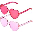 LYMOJOR 2 Pack Thick Lens Heart Shaped Sunglasses, Rimless Fun Heart Glasses for Women Party Favor