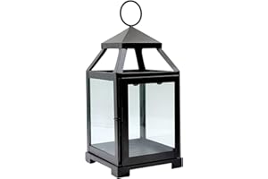Hosley 12 Inch High Clear Glass and Iron Classic Style Lantern Ideal Gift for Festivities Parties Weddings Aromatherapy and Spa Settings O3