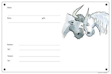 Boxenschild / Stalltafel 'Stier-Pony' (Working Equitation / Camargue / Lusitano / PRE) Schimmel