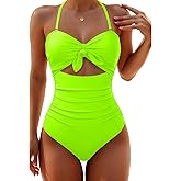 Tempt Me Women Sexy Cutout One Piece Swimsuits Tummy Control High Waisted Halter Front Tie Knot Bathing Suit