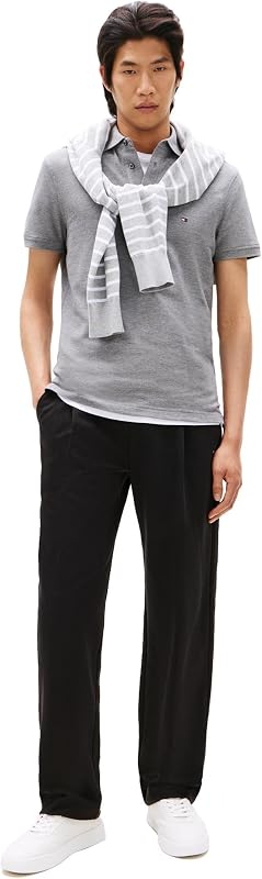Polo à Manches Courtes pour Homme en Coton piqué Stretch et Bio Coupe ajustée, Gris chiné Moyen, Taille M — photo 3 sur 4