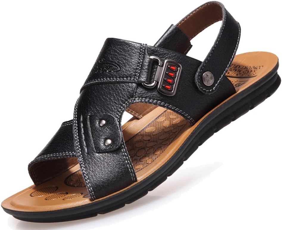femaroly Summer Beach Sandals Men's Leather Sandals Male Breathable Slippers