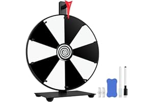 Pionites 12 Inch 10 Slots Prize Wheel Tabletop or Wall Mount Fortune Spin with Dry Erase Marker and Eraser for Engaging Home Parties, Trade Show, Carnival Events (12'' Black&White)