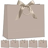 CINSOEN 12 Pcs Paper Gift Bags with Handles, Thank You Gift Bag with Ribbon Bow for Graduation Wedding Bridesmaid Birthday Baby Shower Party Christmas Thanksgiving, 12.4x9.8x4.3 inches (Champagne)