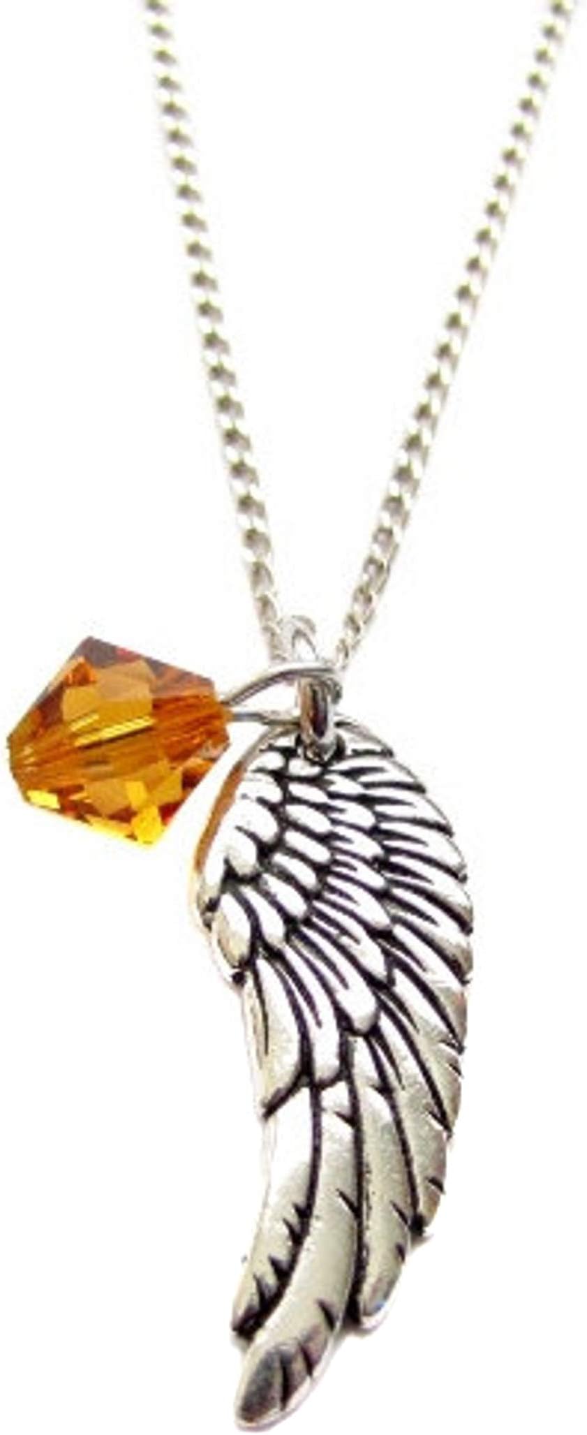 Archangel Gabriel, Swarovski Crystal, Pewter Angel Wing Charm, Sterling Silver Necklace, 18"
