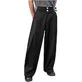 GORGLITTER Men's Baggy Work Pants Pleated Slacks Business Casual Wide Leg Dress Pants with Pocket