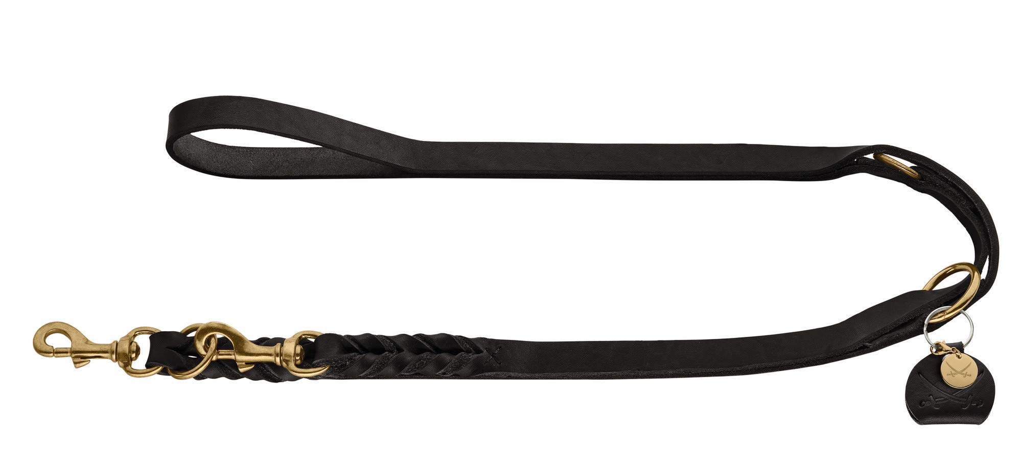 HUNTER Sansibar SOLID Adjustable Dog Lead Leather Braided Heavy Duty Elegant 2 x 200 cm Black