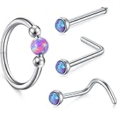 TOKRING 18G Clicker Nose Rings for Women 20G Opal Nose Studs Stainless Steel Hypoallergenic Septum Nostril Piercing Jewelry 4PCS