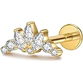 Flat Back Earrings Tragus Piercing Jewelry 16G 6mm and 8mm Bar Hypoallergenic F136 Titanium Studs for Conch Cartilage Women Helix Men Internally Threaded Earrings Cubic Zirconia