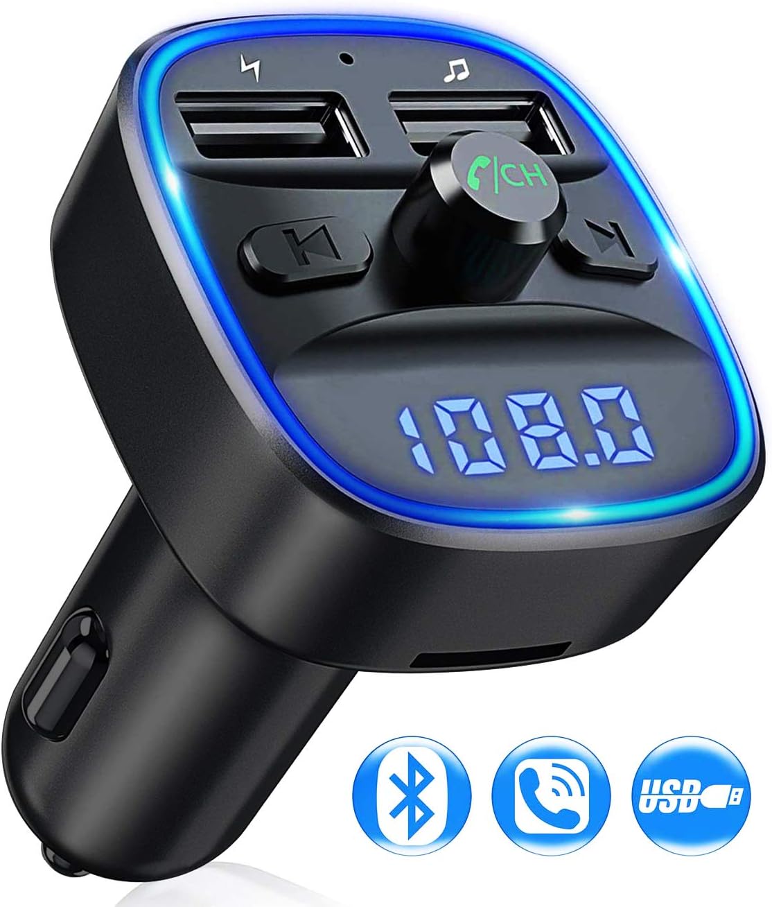 Transmetteur FM Bluetooth Voiture 5.0 - Double USB 3.1A Charge Rapide - Lecteur MP3 - CVC Réduction Bruit - Compatible Type-C & U Disk