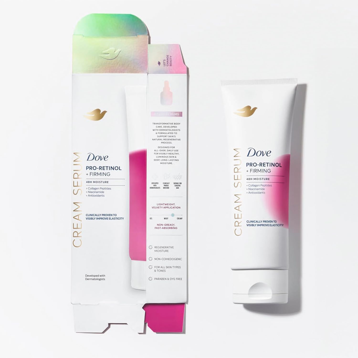 Dove Cream Serum Pro-Retinol + Firming for Elasticity and Firmness, with Collagen Peptides, Niacinamide and Antioxidants Lotion, 8 oz