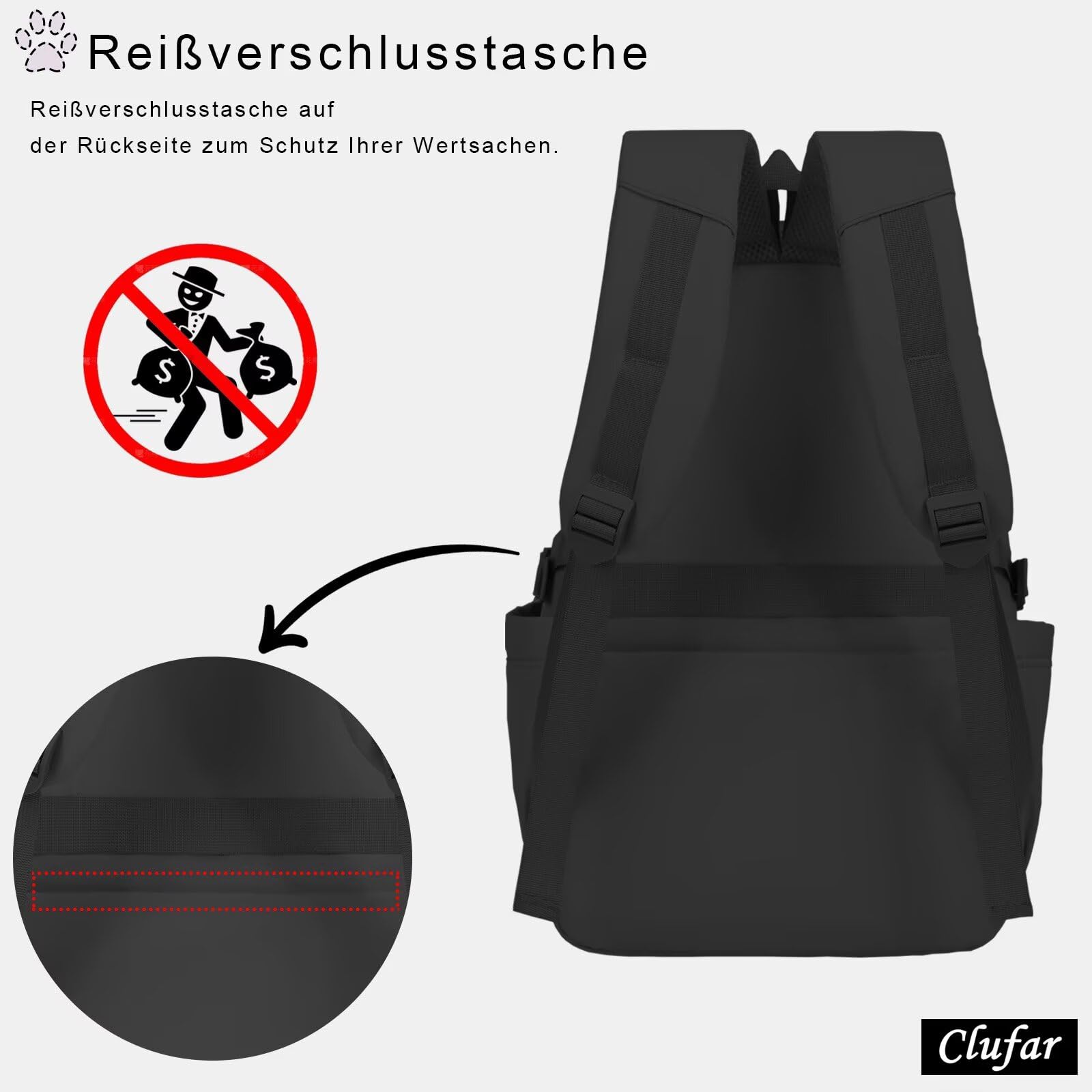 Clufar Schulrucksack Teenager Jungen Schwarz Leicht Schulranzen Jungen 5 Klasse Wasserdicht Multi-Tasche Schultasche Mädchen Laptop Rucksack Schule Schoolbag Komfortabel Backpack Black 4