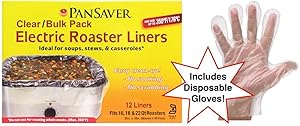 Pansaver Electric Roaster Oven Liners for Soup 12 Ct. Bulk Pack with 100 Superior Disposable Poly Gloves. Fits 16,18, 22 Quart Roasters.