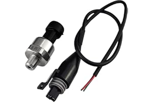 FLYLIN Pressure Transducer Sender Sensor with Connector, 1/8" NPT Thread Stainless Steel Fuel Pressure Sensor for Oil Fuel Air Water (5 PSI)