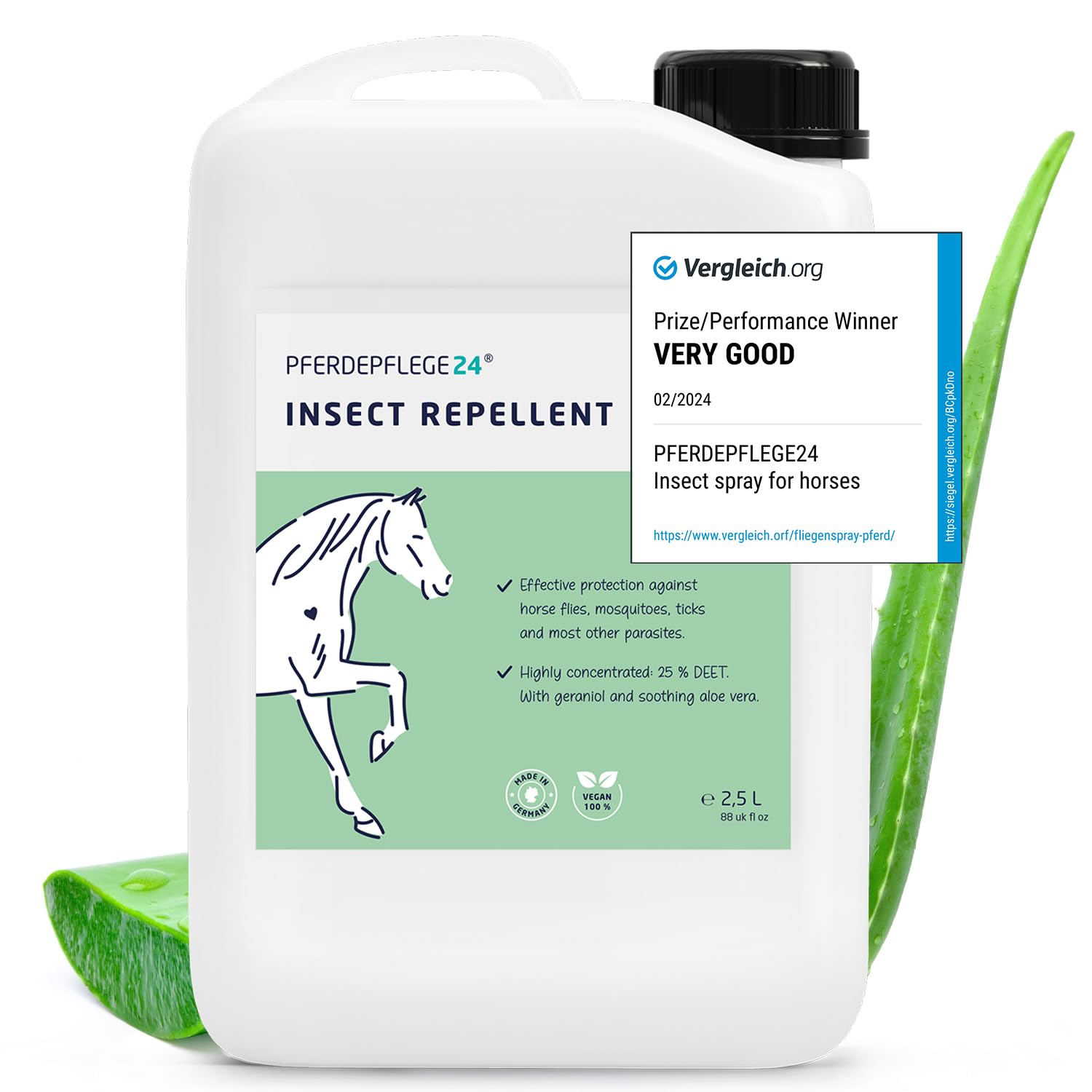 PFERDEPFLEGE24 Horse Fly Spray with DEET - Long-Lasting, Highly Concentrated Fly Repellent for Horses against Mosquitoes, Ticks, Midges & Horseflies - 2,5l Refill