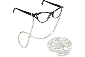 HIYMDOIT Old Lady Costume Accessories for Women Rhinestone Cat Eye Glasses Beaded Faux Pearl Necklace Cosplay Party Dress Up Costume Accessories
