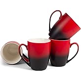 Elanze Designs Red Black Two Toned Ombre Matte 12 ounce Ceramic Stoneware Coffee Cup Mugs Set of 4