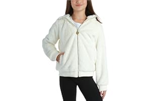 DKNY Girls' Winter Jacket - Full Zip Up Faux Fur Sherpa Girl's Bomber Jacket - Warm Hooded Teddy Coat for Girls (7-16)