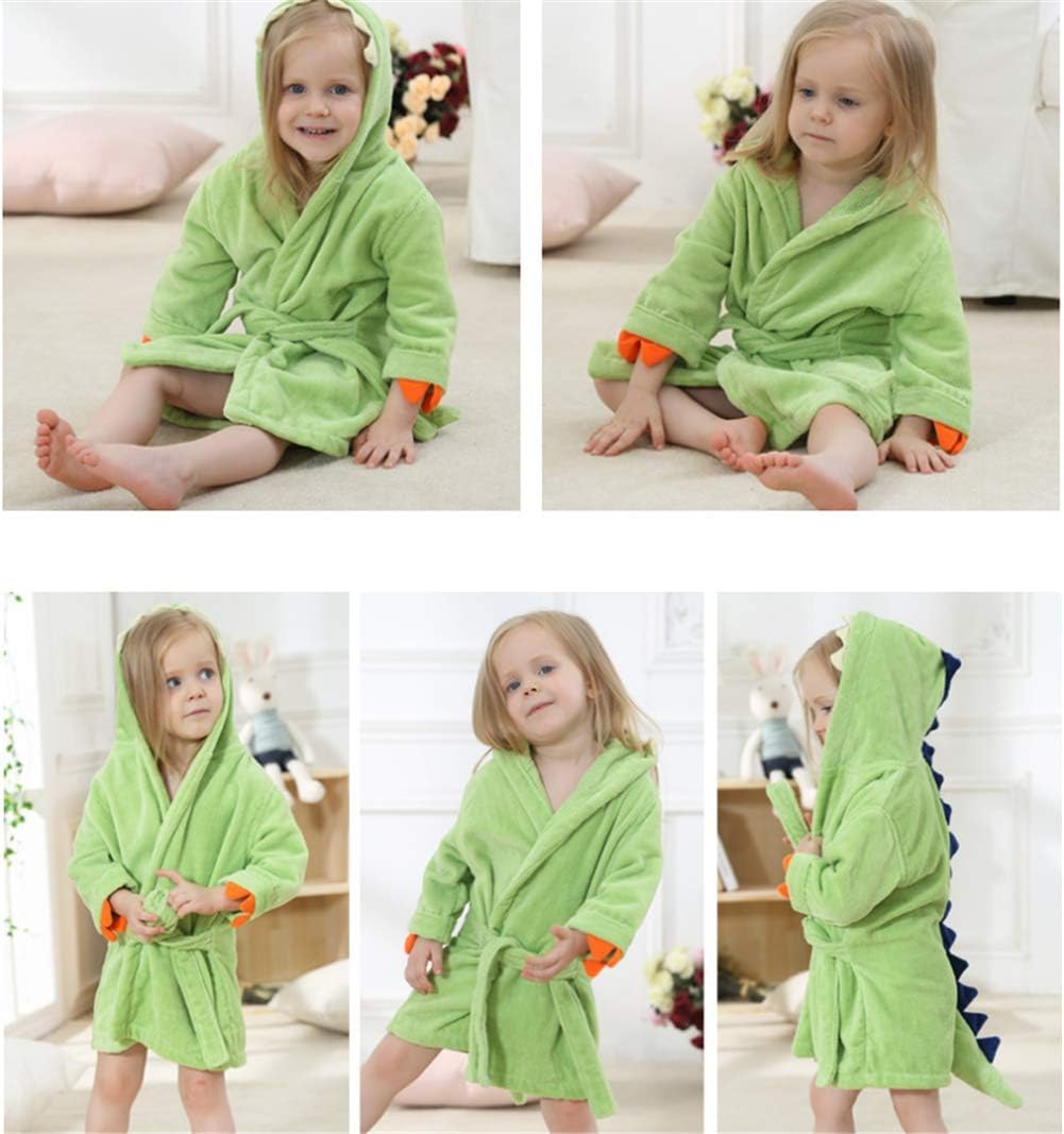 BAOPTEIL Toddler Cotton Bathrobe Baby Boy Girl Dinosaur Hooded Bath Towel Robe for Kids (Green, 1-3T/(Length-19.7")): Home & Kitchen