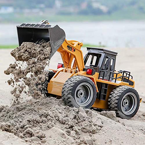 Yuboa Remote Control Truck RC Front Loader,RC Bulldozer Metal 6 Channel RC Tractor 2.4Ghz 4WD Construction Vehicle RC Truck Front End Loader Toy Present for Kids Boys Yellow