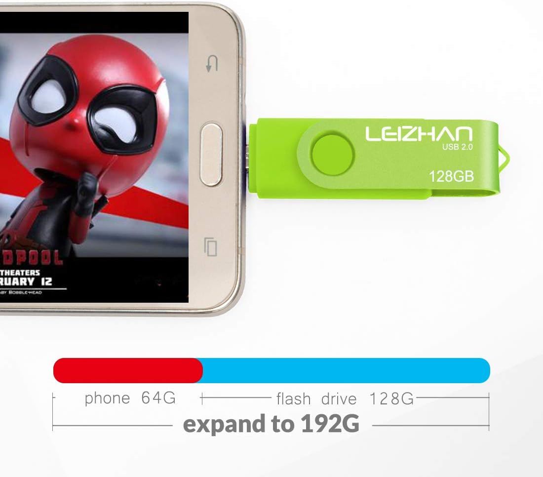 LEIZHAN 128GB Memory Stick USB Dual Port(USB 2.0 & Micro USB) Rotabable ...