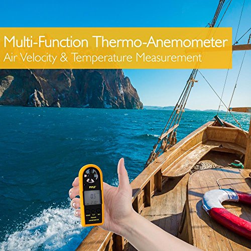 Pyle Portable Digital Anemometer Handheld, & Thermometer, Handheld Meter, Wind Speed, Wind Chill, Air Temperature, Air Velocity Gauge, Wind Weather Meter with Backlight, Battery Included (PMA85)