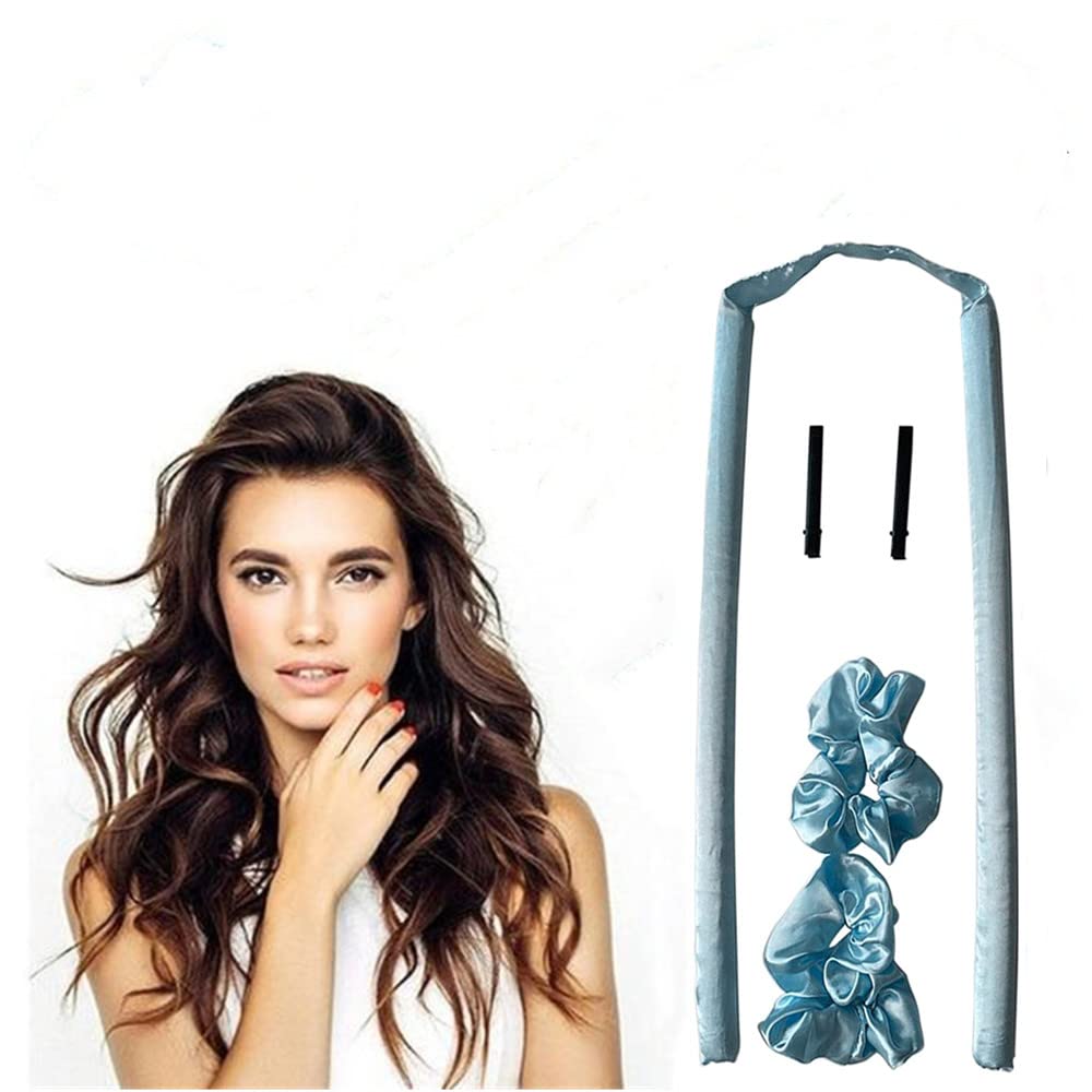 Upgrade Heatless Curling Rod Headband,Heatless Hair Curling Set,No Heat Wave Hair Curlers,Soft Silk Ribbon Sleeping Hair Rollers Wave Curls Lazy Curler Set DIY Hair Styling Tools(Blue)