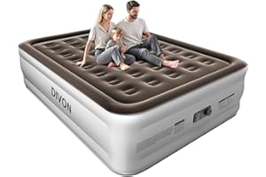 DIVON Queen Air Mattress with Built in Pump Raised, 2 Min Self Inflatable Mattress, 18’’ Blow up Mattress for Adults, 660 LBS Portable Air Bed for Guest, Camping, Travel & Floor, Brown