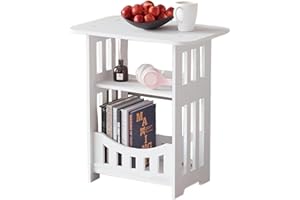 3-Tier Wooden Side Table, 12.6x8.7x15.8in Rectangular End Table, Modern Minimalist Night Stand for Bedside, Living Room & Bat